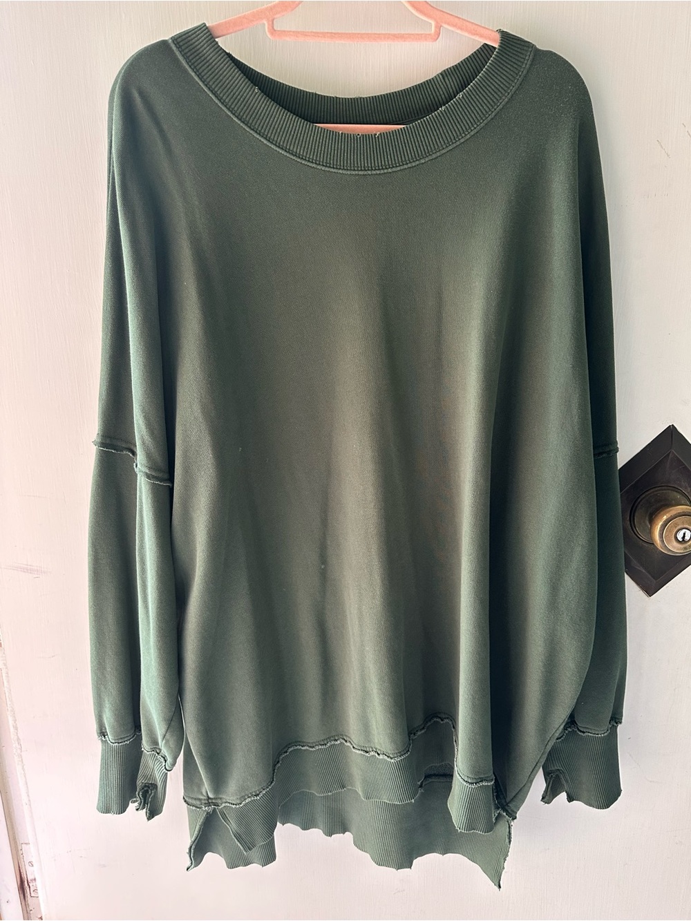 aerie Olive Green Crewneck Sweatshirt with Raw Edge Detail